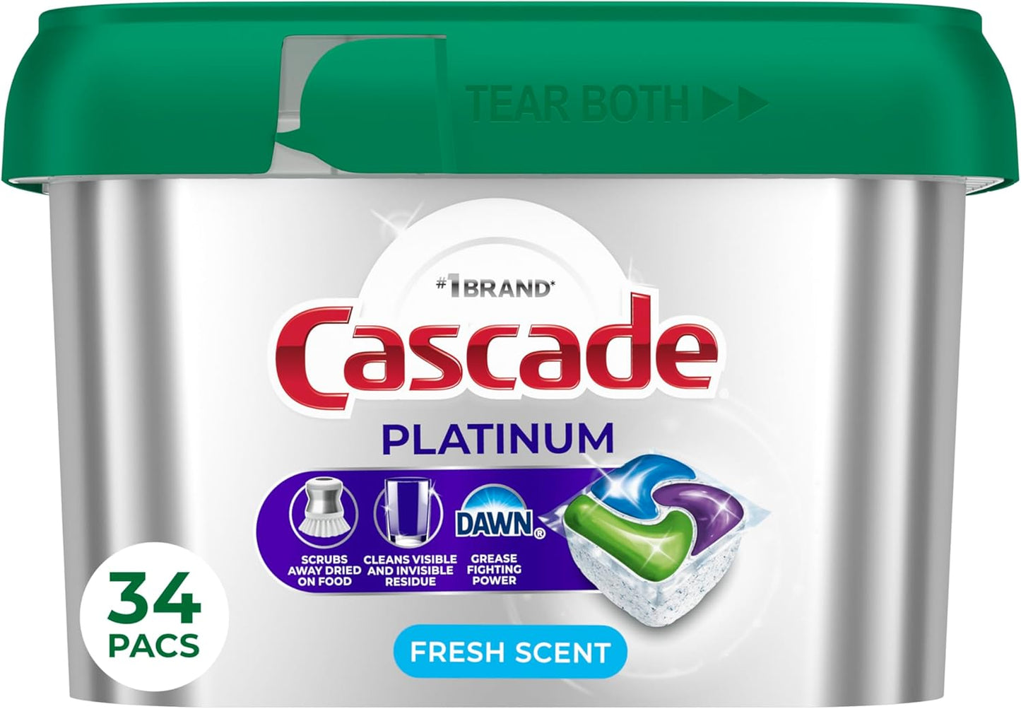 Cascade Platinum Dishwasher Pods, Dishwasher Detergent, Dish Detergent Soap, Fresh, 34 count (Pack of 6)