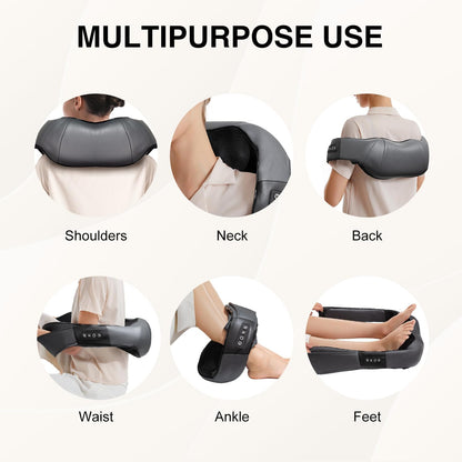 Nekteck Shiatsu Neck Massager with Heat for Pain Relief Deep Tissue, 2026 Upgraded 3D Back Shoulder Kneading Massage Pillow, Body Muscle Relaxation Tool Gifts for Him Her Mom Dad, Gray (NOT Cordless)