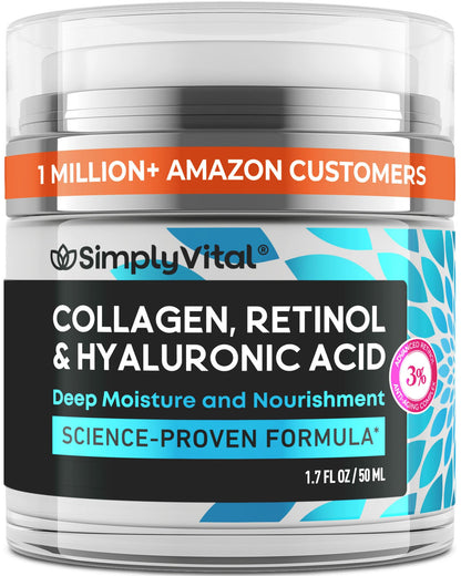 Anti-Aging Face Moisturizer with Retinol, Collagen & Hyaluronic Acid - Moisturizer Face Cream for Women & Men - Visibly Firming & Hydrating Neck Cream - Day & Night Skin Care - 1.7 fl oz (Pack of 2)