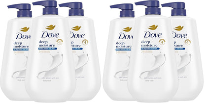 Dove Body Wash with Pump Deep Moisture for 24hr Lotion-Soft Skin Moisture Moisturizing Skin Cleanser with No Sulfates No Parabens,(Pack of 6)