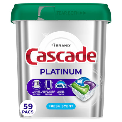 Cascade Platinum Dishwasher Pods, Dishwasher Detergent, Dish Detergent Soap, Fresh, 34 count (Pack of 6)