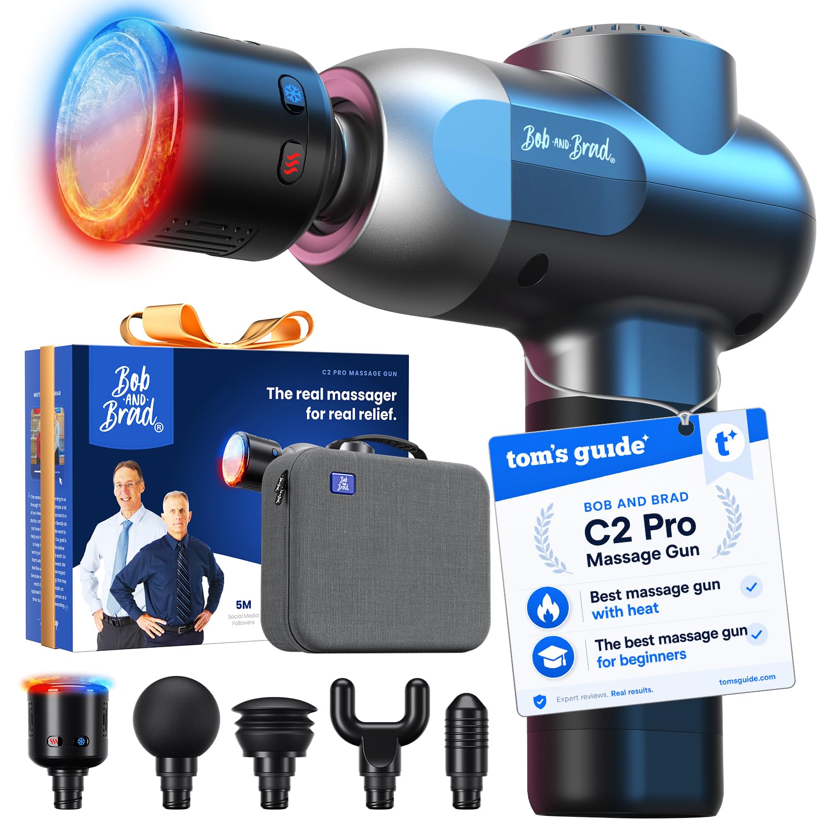 BOB AND BRAD C2 Massage Gun, FSA Eligible & HSA Approved Deep Tissue Percussion Massager Gun, Muscle Massager with 5 Speeds and 5 Heads, Electric Back Massagers for Professional Athletes Home Gym