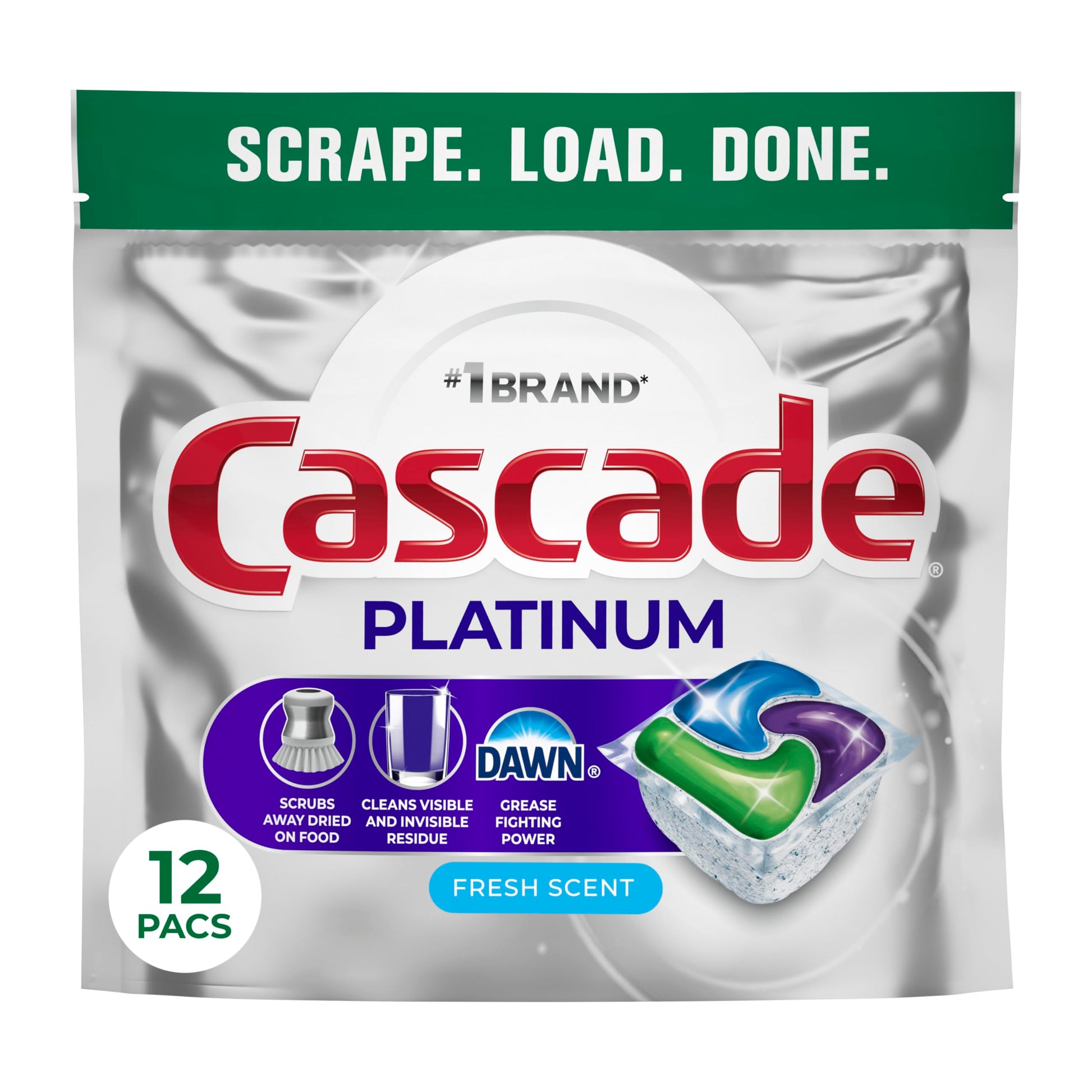Cascade Platinum Dishwasher Pods, Dishwasher Detergent, Dish Detergent Soap, Fresh, 34 count (Pack of 6)