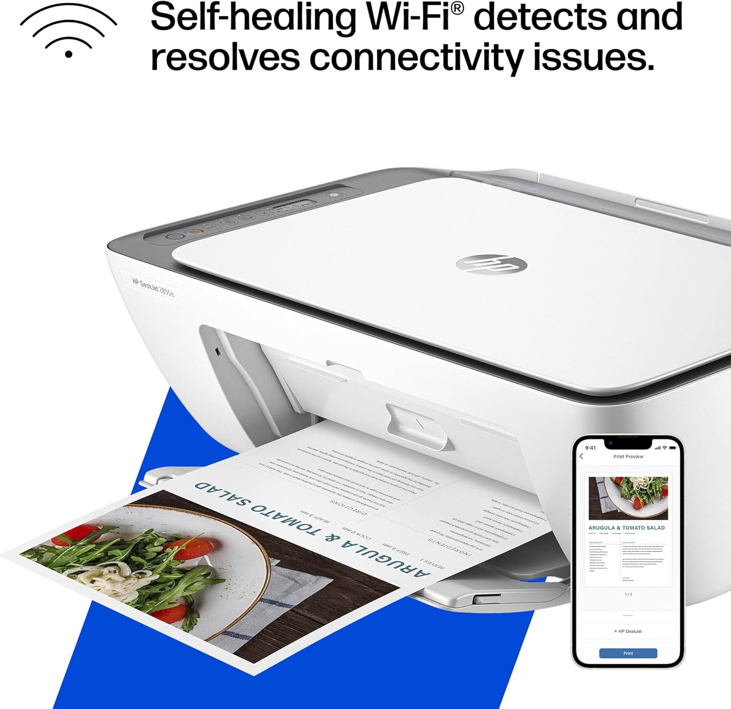 HP DeskJet 2855e Wireless All-in-One Color Inkjet Printer, Scanner, Copier, Best-for-home, 3 month Instant Ink trial included. This printer is only 2.4 ghz capable. (588S5A)