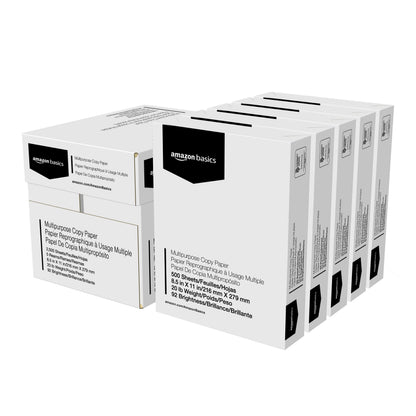 Amazon Basics Multipurpose Copy Printer Paper, 20 lb, 8.5 x 11 Inches, 10 Reams (5,000 Sheets), 92 Bright White