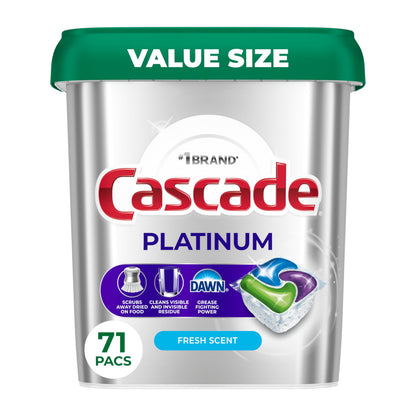 Cascade Platinum Dishwasher Pods, Dishwasher Detergent, Dish Detergent Soap, Fresh, 34 count (Pack of 6)