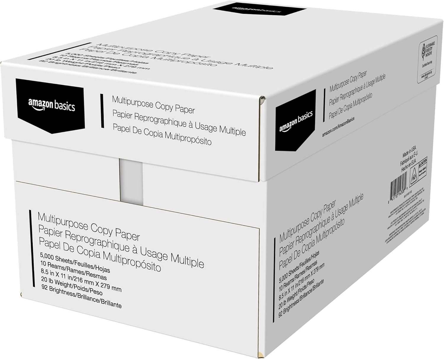 Amazon Basics Multipurpose Copy Printer Paper, 20 lb, 8.5 x 11 Inches, 10 Reams (5,000 Sheets), 92 Bright White