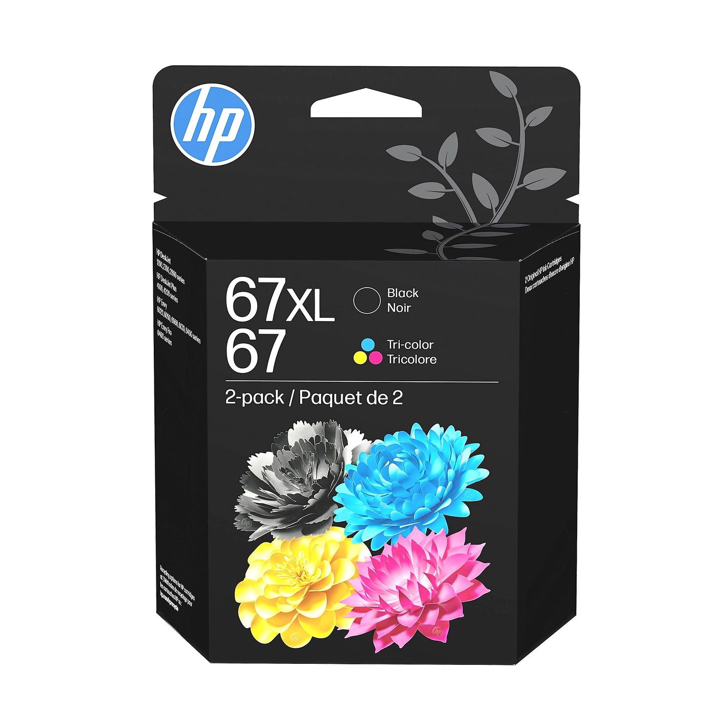 HP 67 Black/Tri-Color Ink Cartridges (2-Pack) | Works with DeskJet 1255, 2700, 4100, Envy 6000, 6400 | Instant Ink Eligible | 3YP29AN | Packaging May Vary