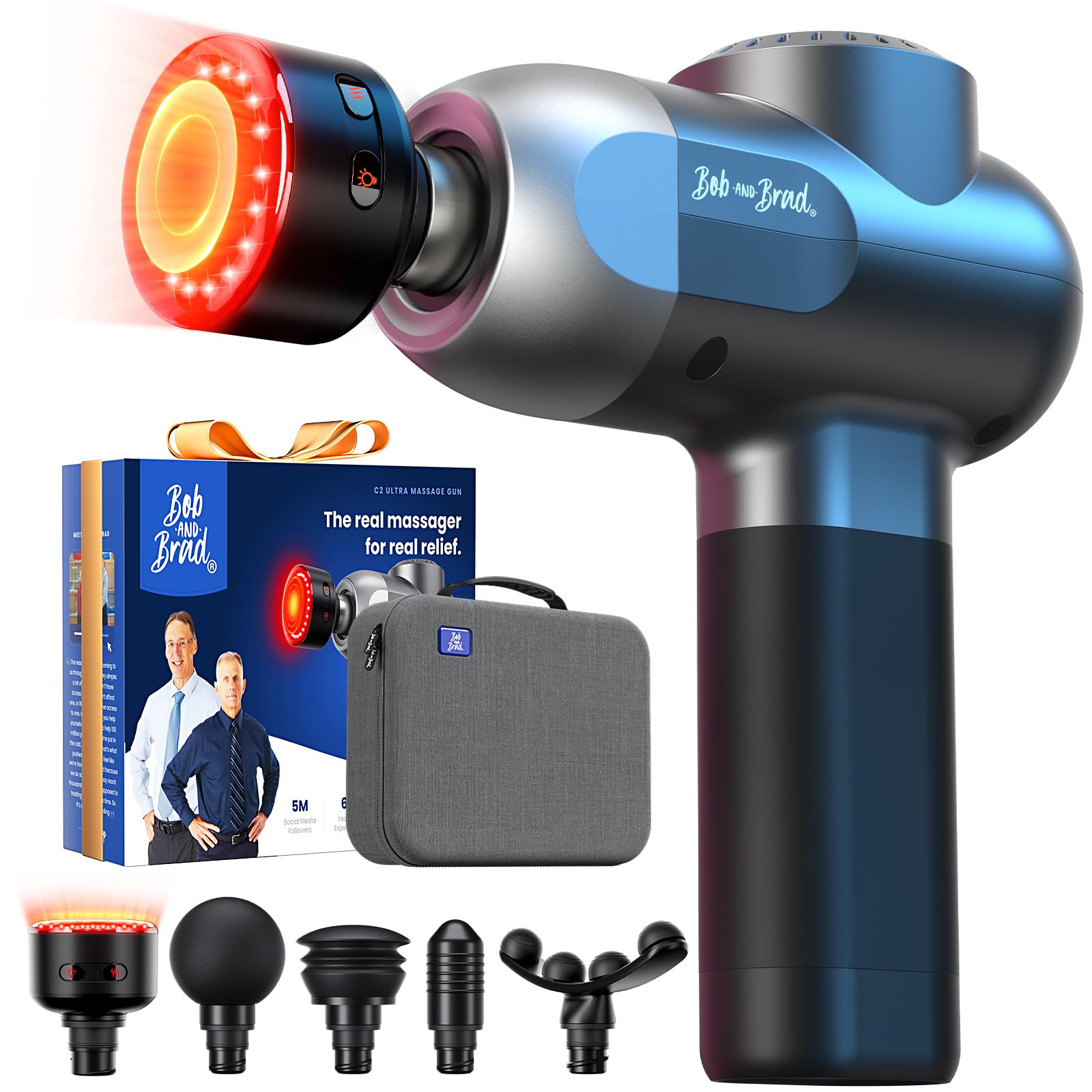 BOB AND BRAD C2 Massage Gun, FSA Eligible & HSA Approved Deep Tissue Percussion Massager Gun, Muscle Massager with 5 Speeds and 5 Heads, Electric Back Massagers for Professional Athletes Home Gym