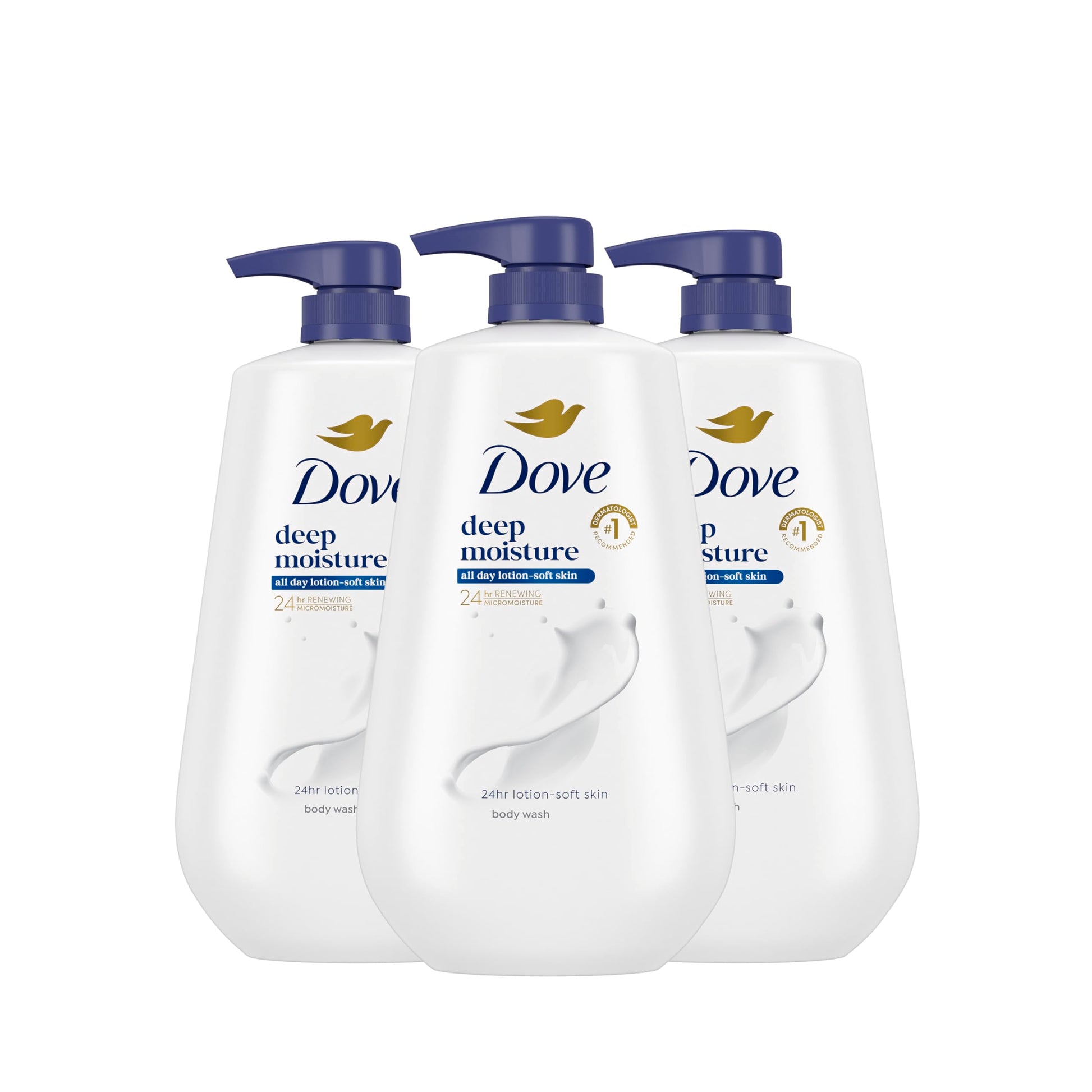 Dove Body Wash with Pump Deep Moisture for 24hr Lotion-Soft Skin Moisture Moisturizing Skin Cleanser with No Sulfates No Parabens,(Pack of 6)