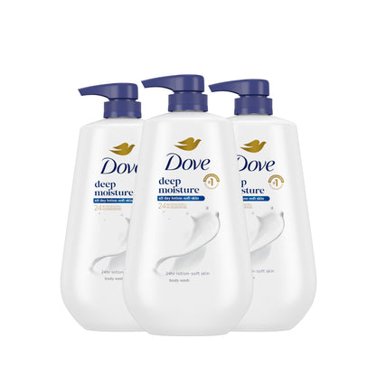 Dove Body Wash with Pump Deep Moisture for 24hr Lotion-Soft Skin Moisture Moisturizing Skin Cleanser with No Sulfates No Parabens,(Pack of 6)