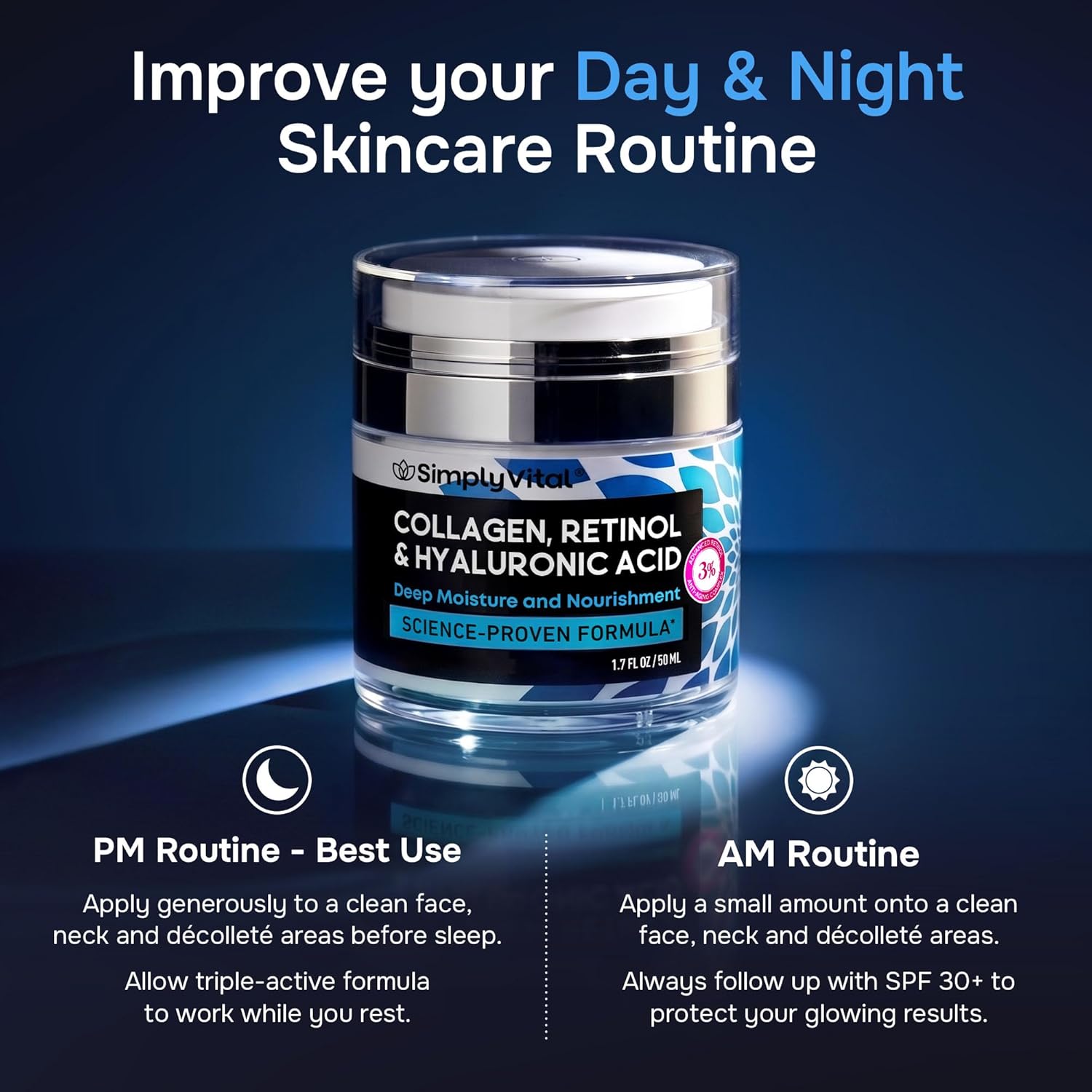 Anti-Aging Face Moisturizer with Retinol, Collagen & Hyaluronic Acid - Moisturizer Face Cream for Women & Men - Visibly Firming & Hydrating Neck Cream - Day & Night Skin Care - 1.7 fl oz (Pack of 2)