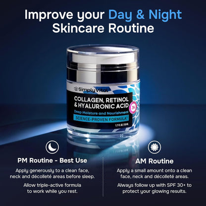 Anti-Aging Face Moisturizer with Retinol, Collagen & Hyaluronic Acid - Moisturizer Face Cream for Women & Men - Visibly Firming & Hydrating Neck Cream - Day & Night Skin Care - 1.7 fl oz (Pack of 2)