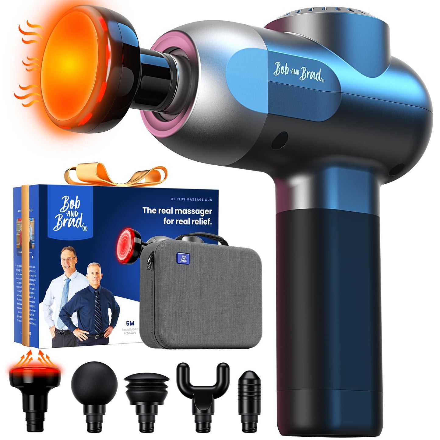 BOB AND BRAD C2 Massage Gun, FSA Eligible & HSA Approved Deep Tissue Percussion Massager Gun, Muscle Massager with 5 Speeds and 5 Heads, Electric Back Massagers for Professional Athletes Home Gym