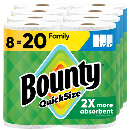 Bounty Paper Towels Quick Size, White, 16 Family Rolls = 40 Regular Rolls