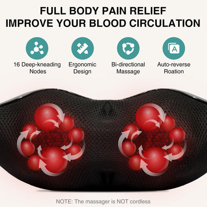 Nekteck Shiatsu Neck Massager with Heat for Pain Relief Deep Tissue, 2026 Upgraded 3D Back Shoulder Kneading Massage Pillow, Body Muscle Relaxation Tool Gifts for Him Her Mom Dad, Gray (NOT Cordless)