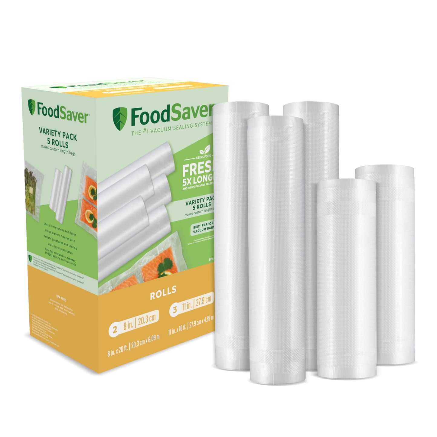 FoodSaver Custom Length Vacuum Sealer Bags Multipack,Rolls for Airtight Food Storage and Sous Vide - Compatible with FoodSaver,8 and 11 (3 Count),2 Count (Pack of 10)