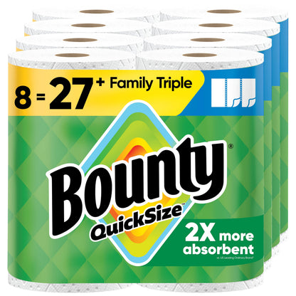 Bounty Paper Towels Quick Size, White, 16 Family Rolls = 40 Regular Rolls