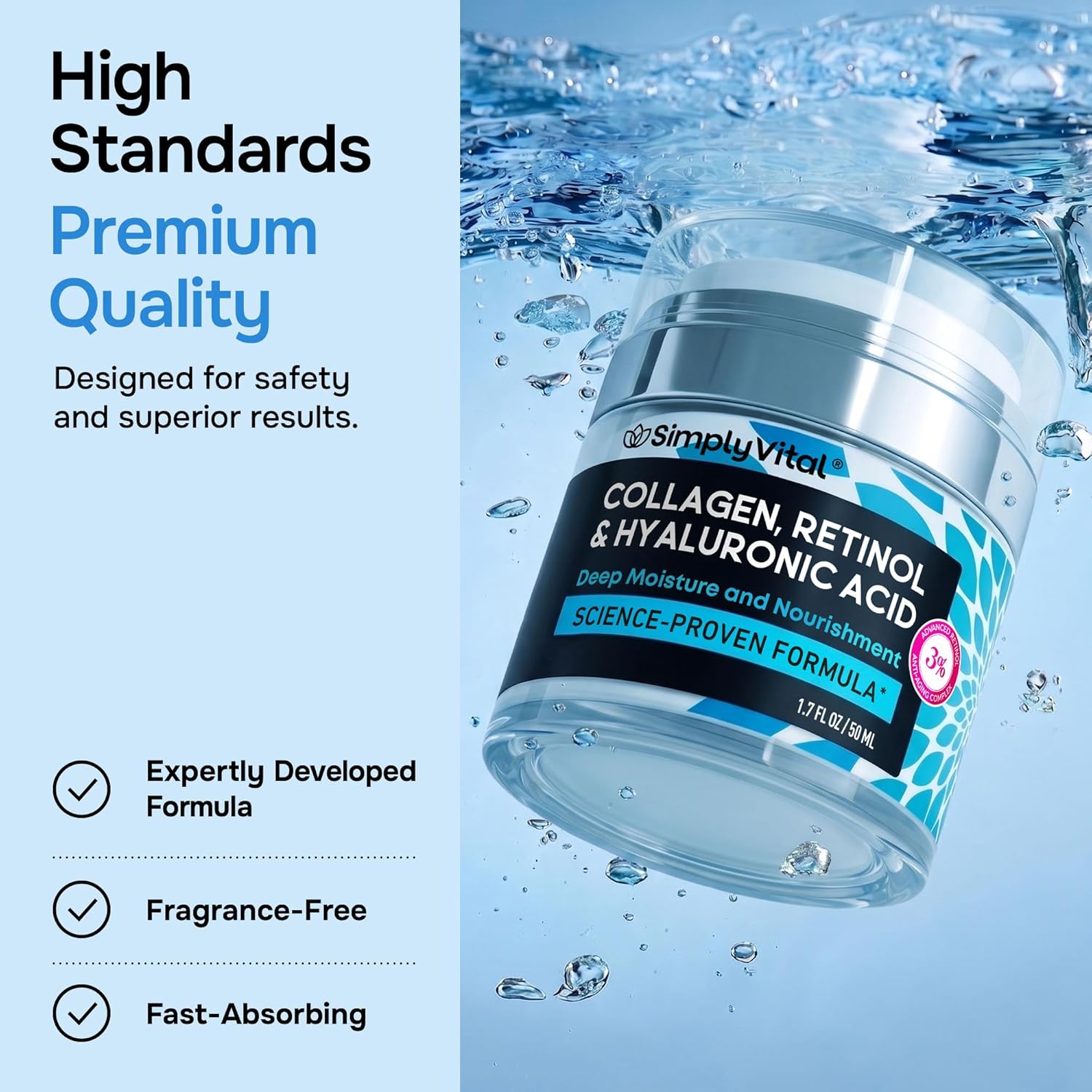 Anti-Aging Face Moisturizer with Retinol, Collagen & Hyaluronic Acid - Moisturizer Face Cream for Women & Men - Visibly Firming & Hydrating Neck Cream - Day & Night Skin Care - 1.7 fl oz (Pack of 2)